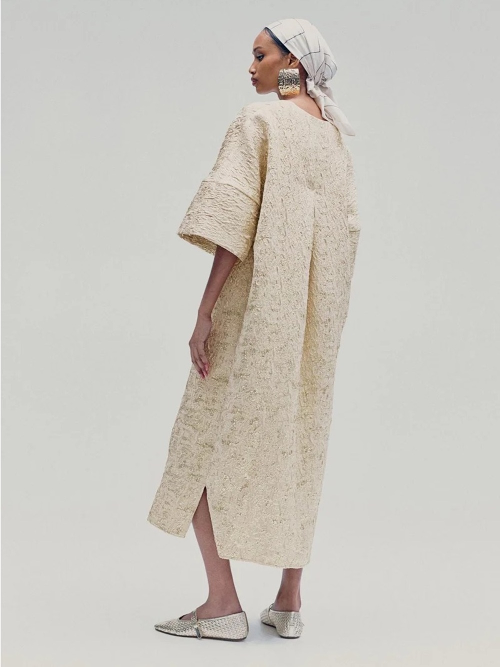 H&M Kaftans Limited Edition Cream Textured Maxi Dress